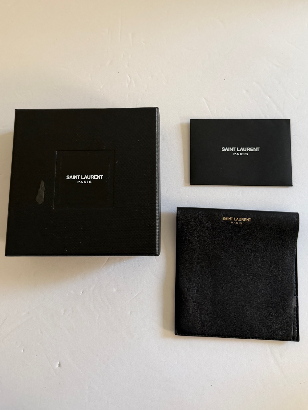 Saint Laurent Black Leather Accessories Case with Gold Logo and Box Set